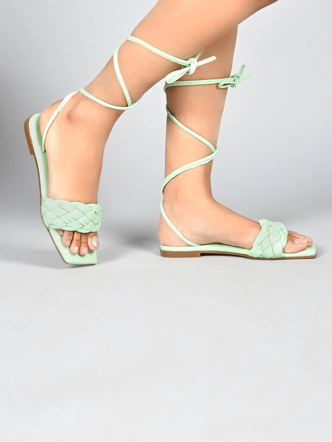 Jm Looks Women's Braided Strap Lace-Up Flat Sandals - Image 6